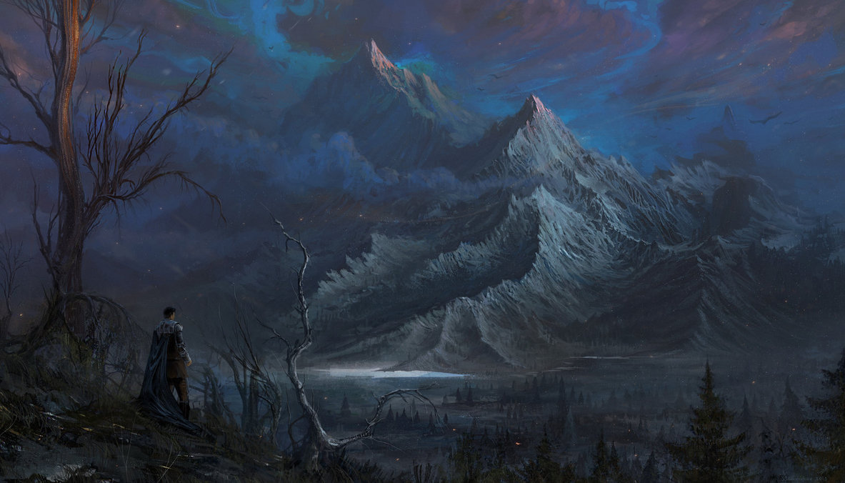 1183x676 Sunset Mountains By Dinodrawing - Mountain Night Painting