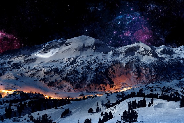 640x427 Winter Night Snow Mountains Scene Landscape Kc395 Living Room Home - Mountain Night Painting