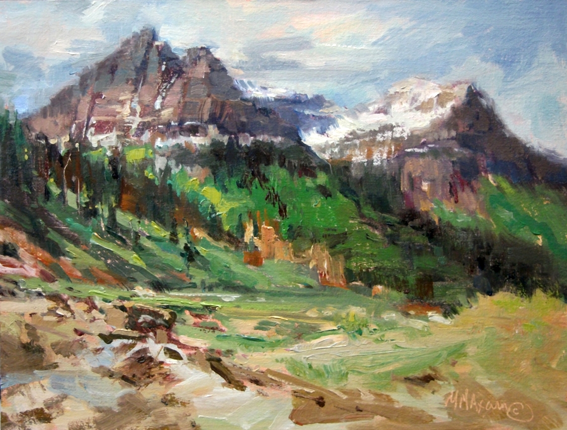 1141x864 Glacier Park Peaks Mountain Spring Landscape Oil Painting Mary - Mountain Oil Painting