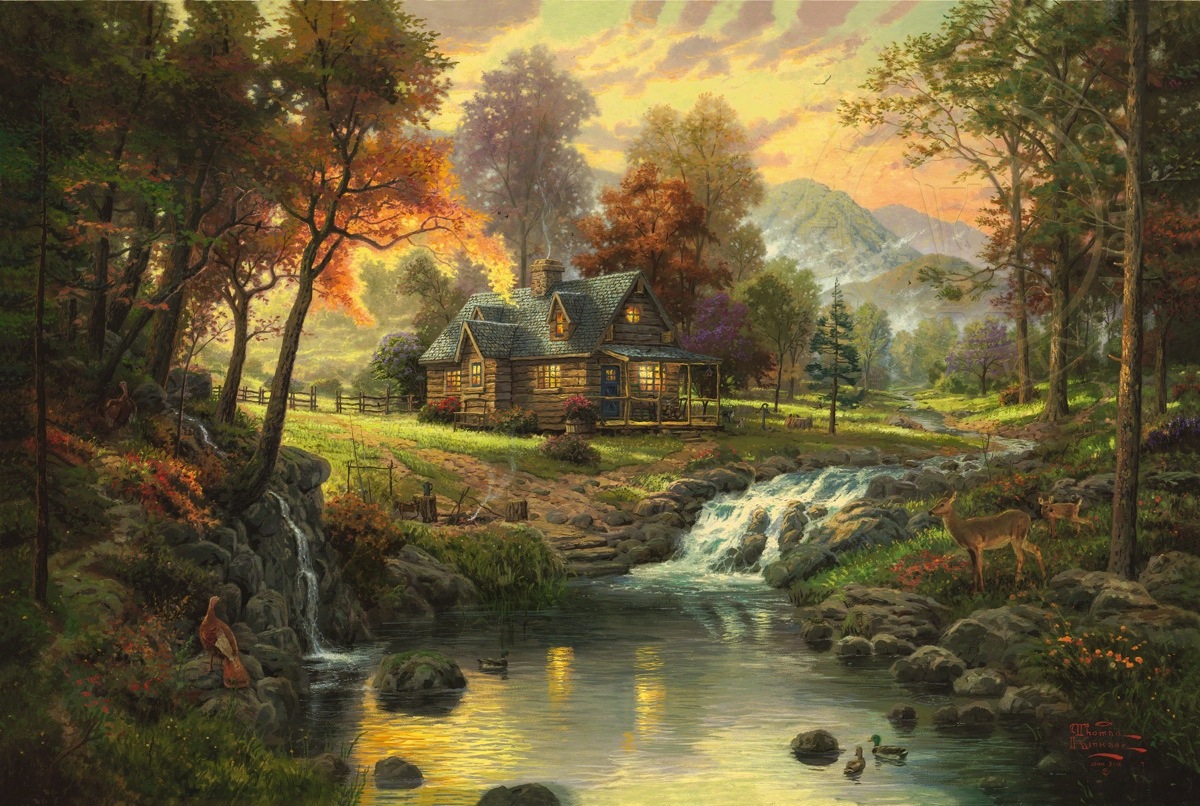 1200x806 Mountain Retreat Limited Edition Art The Thomas Kinkade Company - Mountain Painting