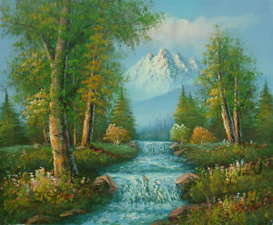 300x248 Oil Painting Of Landscape Trees River Mountain Beautiful Scenery - Mountain Painting