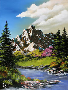 229x300 Vibrant Mountain Amp Stream Acrylic 12x16 Landscape Painting - Mountain Painting