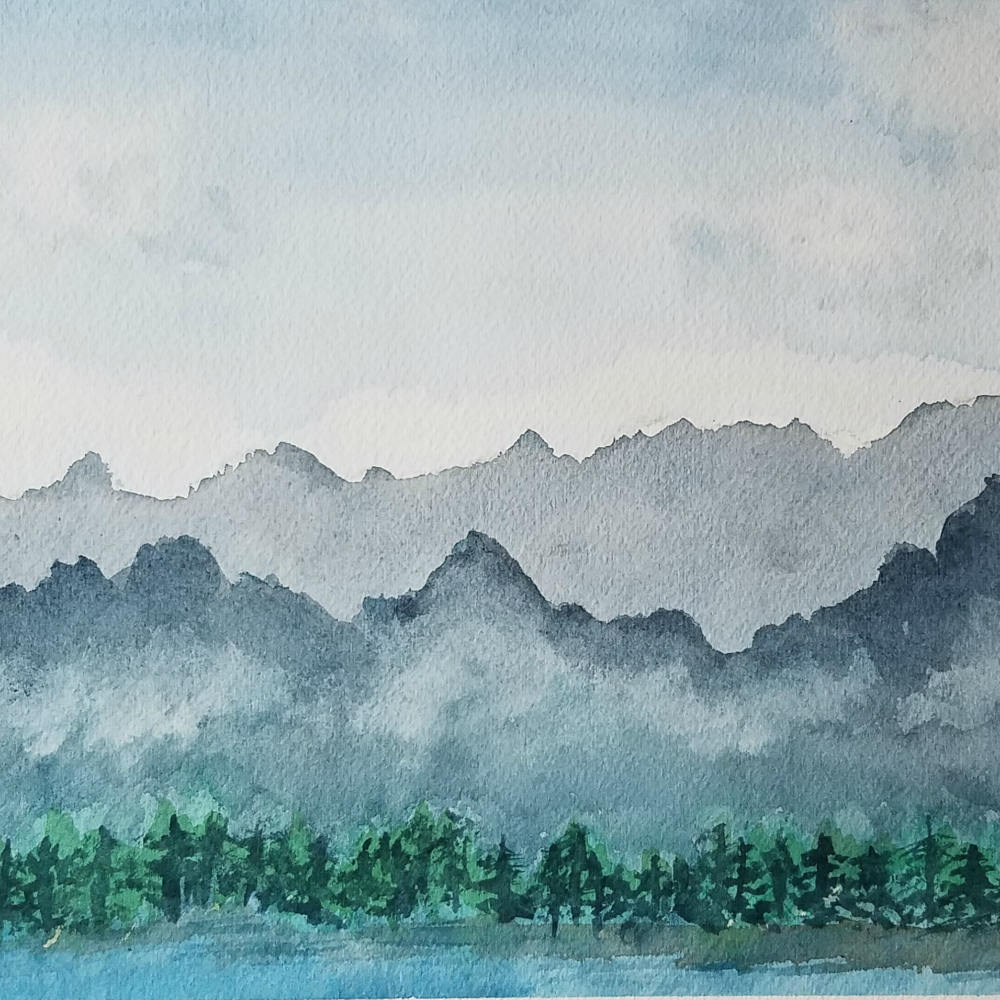 1000x1000 Sale Mountain Range Original Watercolor Camping Forest - Mountain Range Painting