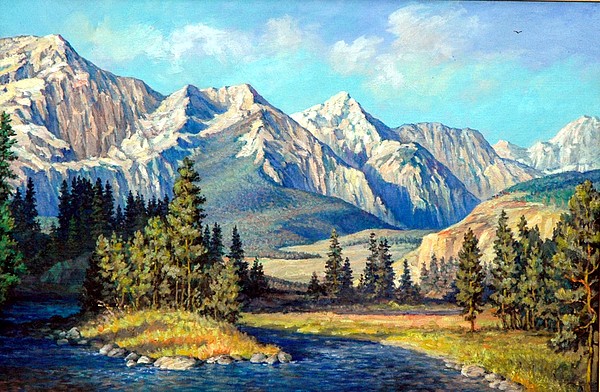 600x392 Mountain River Painting By Alexander Sobolev - Mountain River Painting