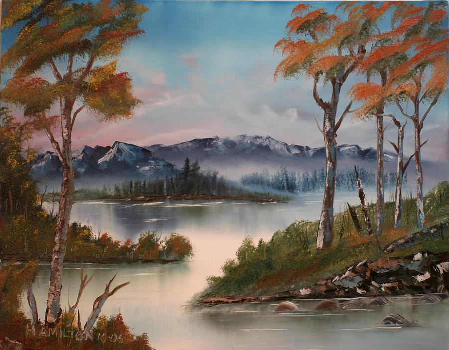 900x701 Mountain River Painting By Larry Hamilton - Mountain River Painting