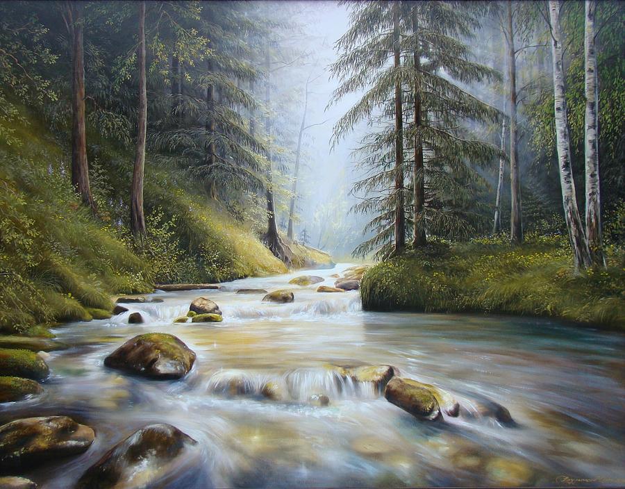 900x704 Mountain River Painting By Oleg Bylgakov - Mountain River Painting