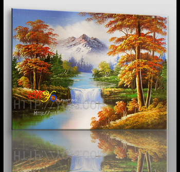 350x336 Artwork Impressionist Oil Painting On Mountain River Handmade Home - Mountain River Painting