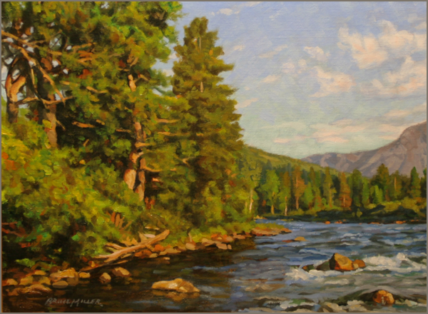 600x440 Rocky Mountain River Painting Trout Fishing Landscape Painting - Mountain River Painting