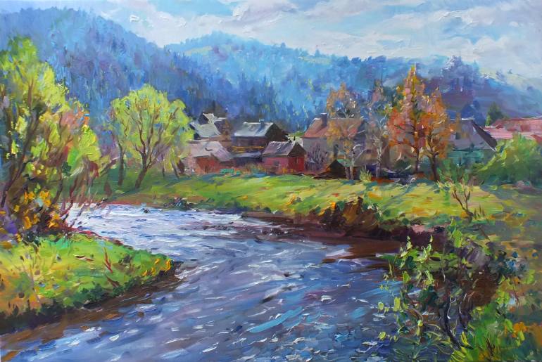 770x515 Saatchi Art Mountain River Painting By Artem Brazhnik - Mountain River Painting