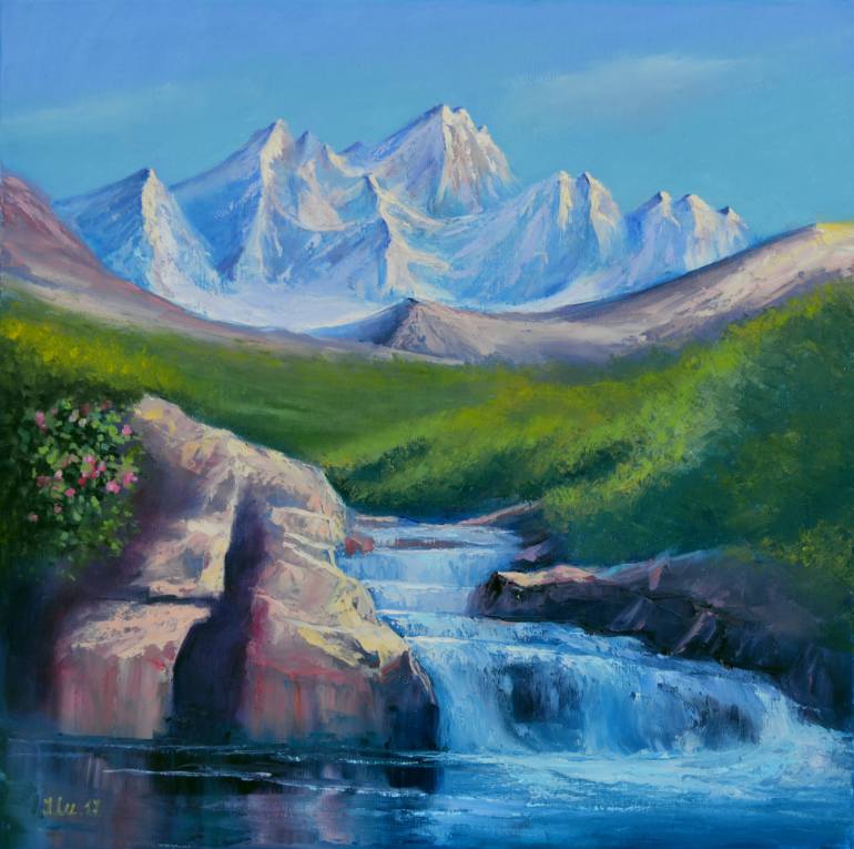 770x765 Saatchi Art Mountain River Painting By Elena Lukina - Mountain River Painting