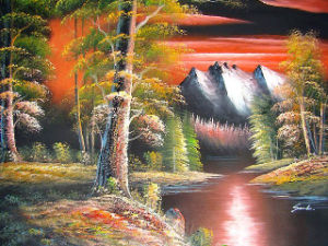 300x225 China Peaceful Nature Mountain River Tree View Oil Painting (Lh - Mountain River Painting