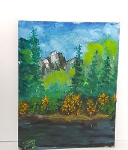 257x300 Oil On Board Naive Landscape Painting Of A Mountain Scene By - Mountain Scene Painting