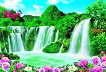 350x240 Beautiful Mountain Waterfall Scenery Paper Painting - Mountain Scenery Painting