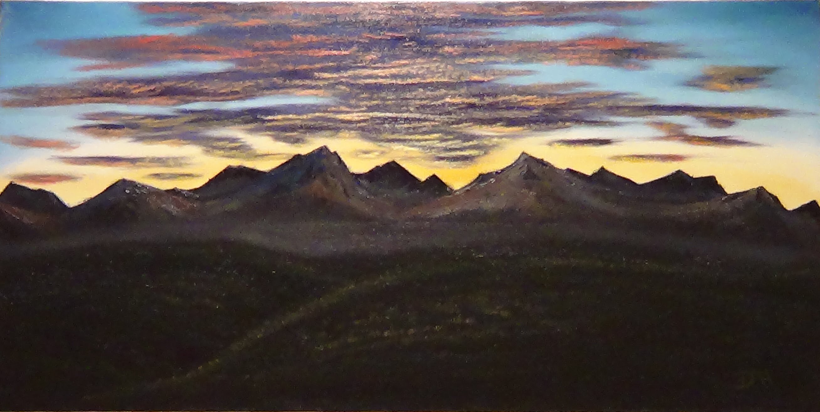 2615x1315 Large Sunset Mountain Silhouette - Mountain Silhouette Painting