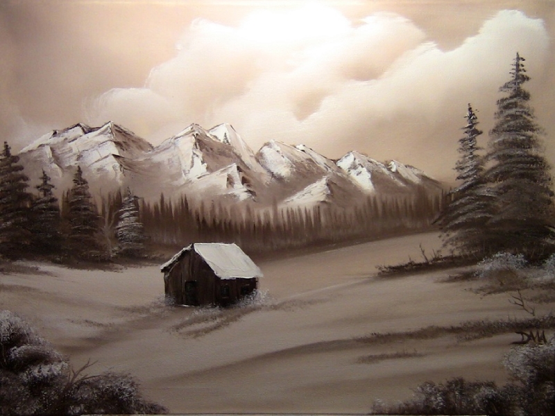 800x600 Mountain Cabin - Mountain Silhouette Painting