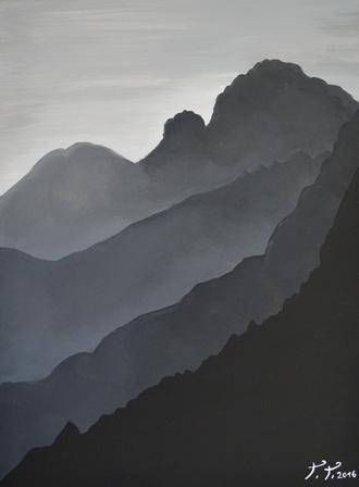 330x448 Painting Digital Download Mountains Silhouette Minimalistic - Mountain Silhouette Painting