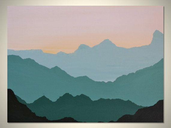 570x428 Sierra Original Mountain Silhouette Landscape By Gilliansarah - Mountain Silhouette Painting