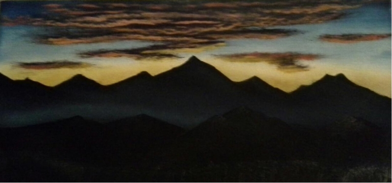 800x374 Small Sunset Mountain Silhouette - Mountain Silhouette Painting
