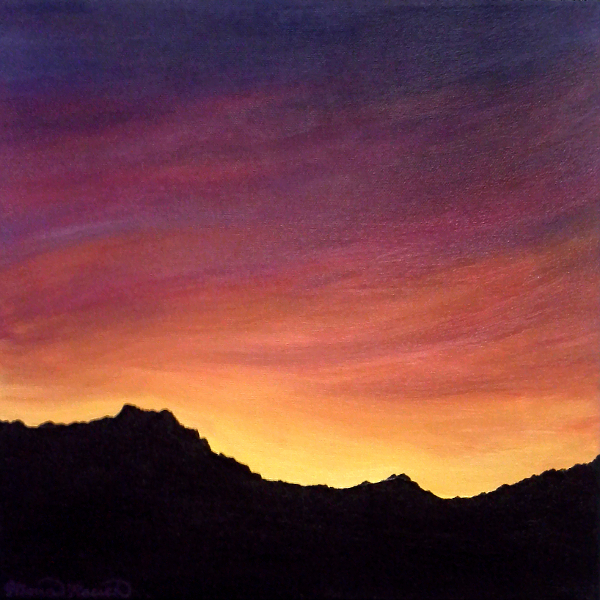600x600 Southwest Sunset - Mountain Silhouette Painting