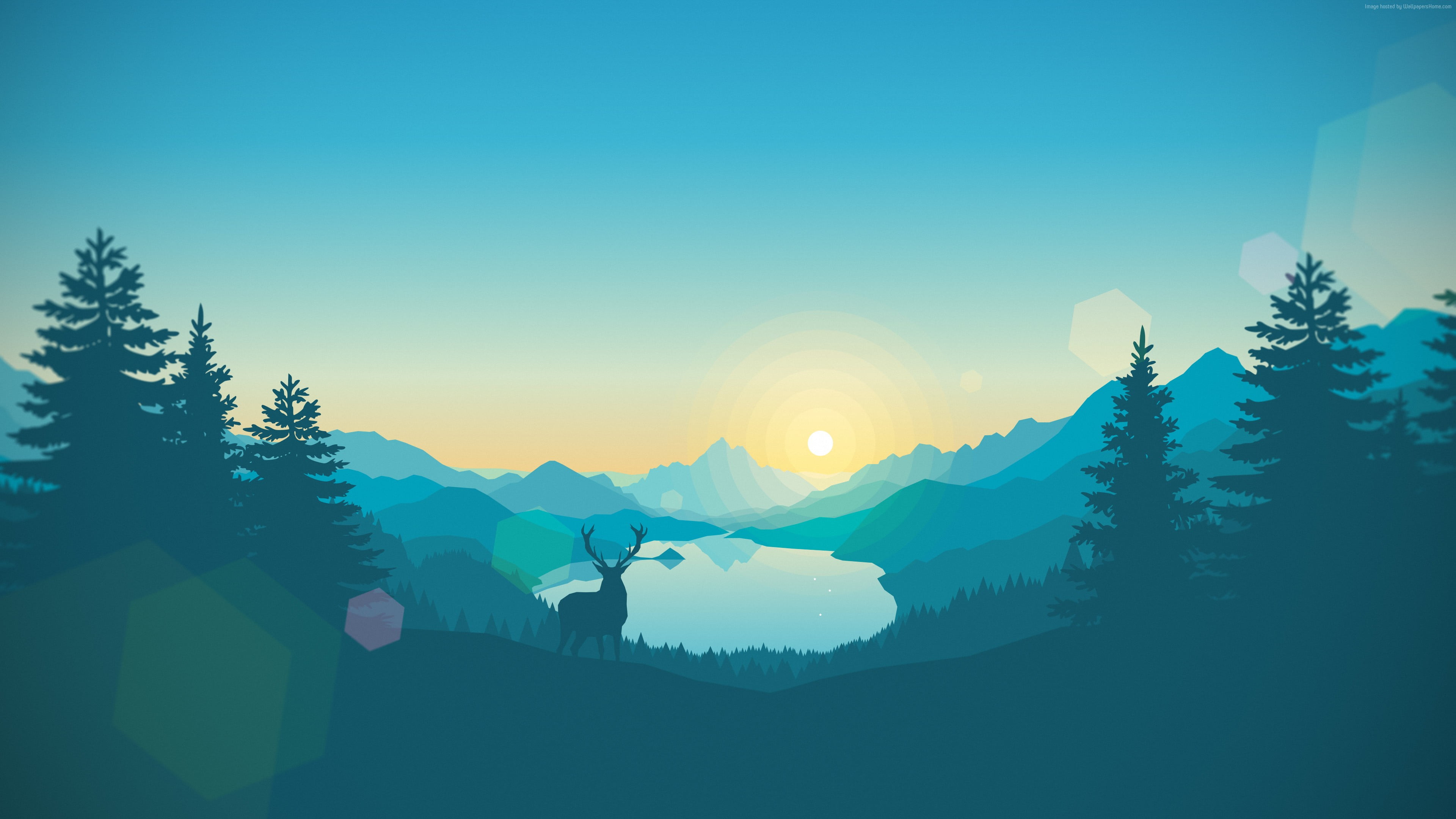 3840x2160 Blue, Green, And Black Mountain Silhouette Painting Hd Wallpaper - Mountain Silhouette Painting