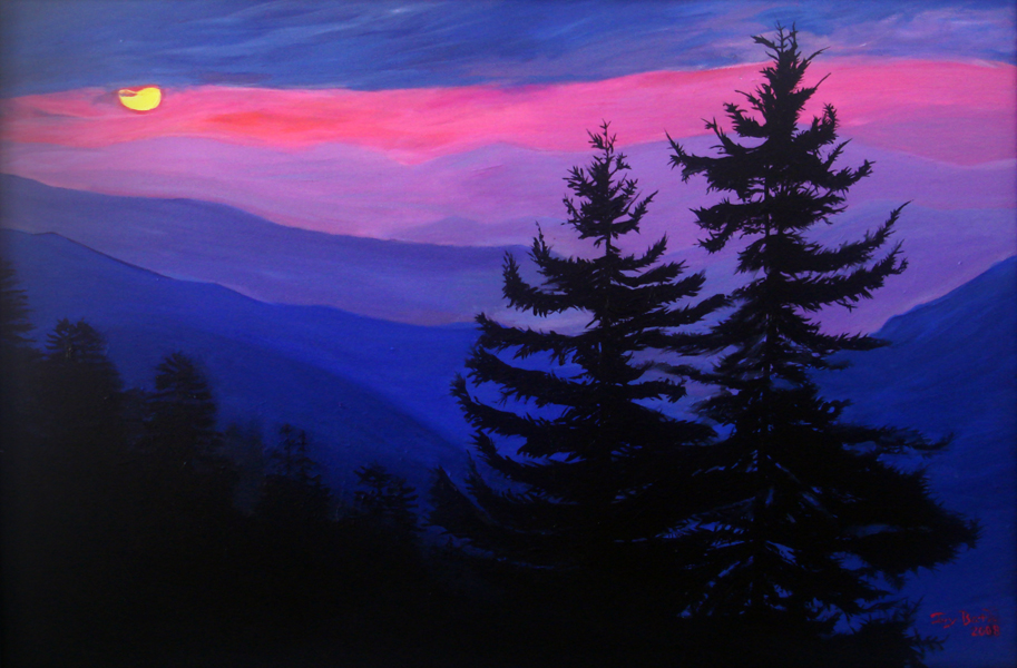 913x600 Blue Mountains Silhouette Original Painting Ivy Bath - Mountain Silhouette Painting