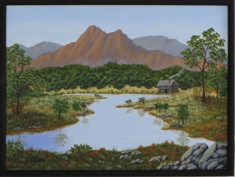 800x604 Mountain Stream And Cabin By Kurtis Ladner, Canvas - Mountain Stream Painting