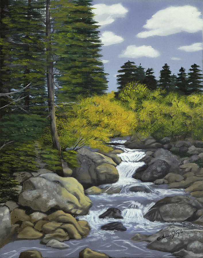707x900 Rocky Mountain Stream Painting By Lana Tyler - Mountain Stream Painting