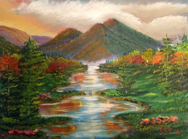 640x474 Leonard Parker Artwork Colorful Mountain Stream Landscape - Mountain Stream Painting