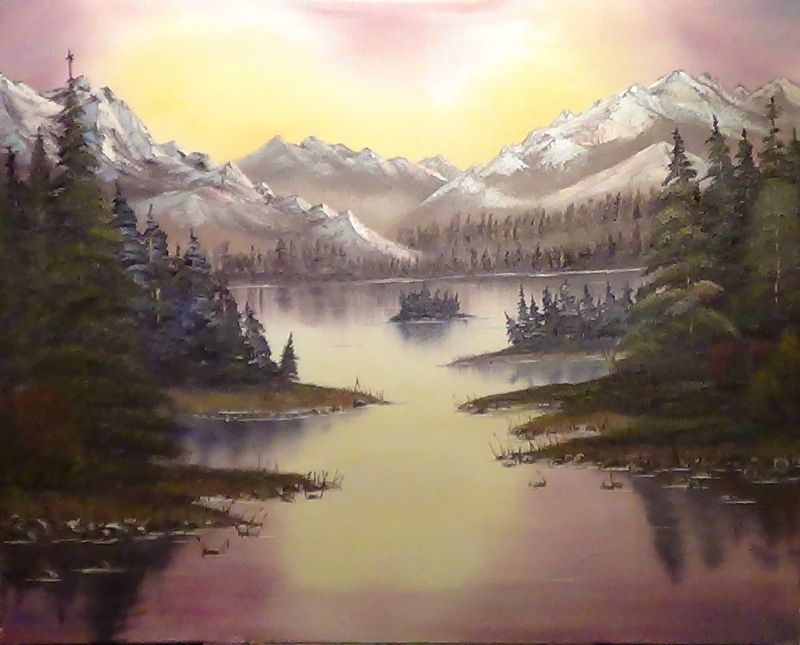 800x645 Peaceful Mountain Sunrise - Mountain Sunrise Painting