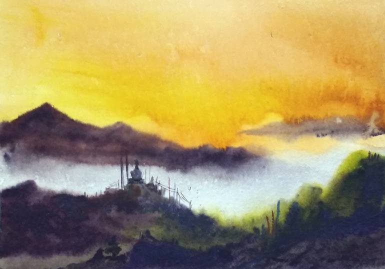 770x538 Saatchi Art Cloudy Mountain Sunrise - Mountain Sunrise Painting