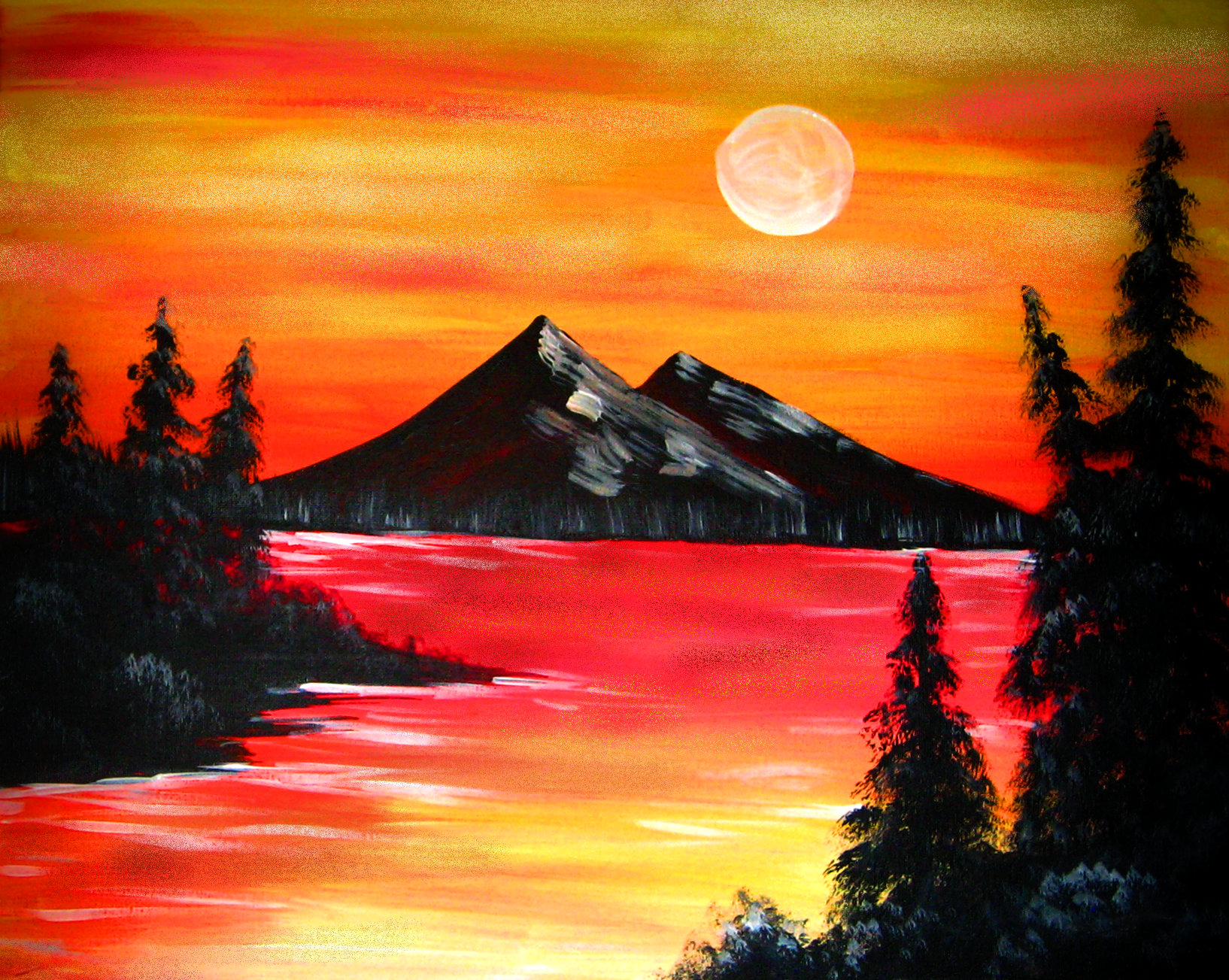 1634x1303 Sunset In The Mountains Paint Nite Event - Mountain Sunrise Painting
