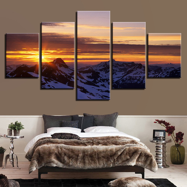 640x640 Canvas Wall Art Poster Living Room Home Decor 5 Pieces Snow - Mountain Sunrise Painting