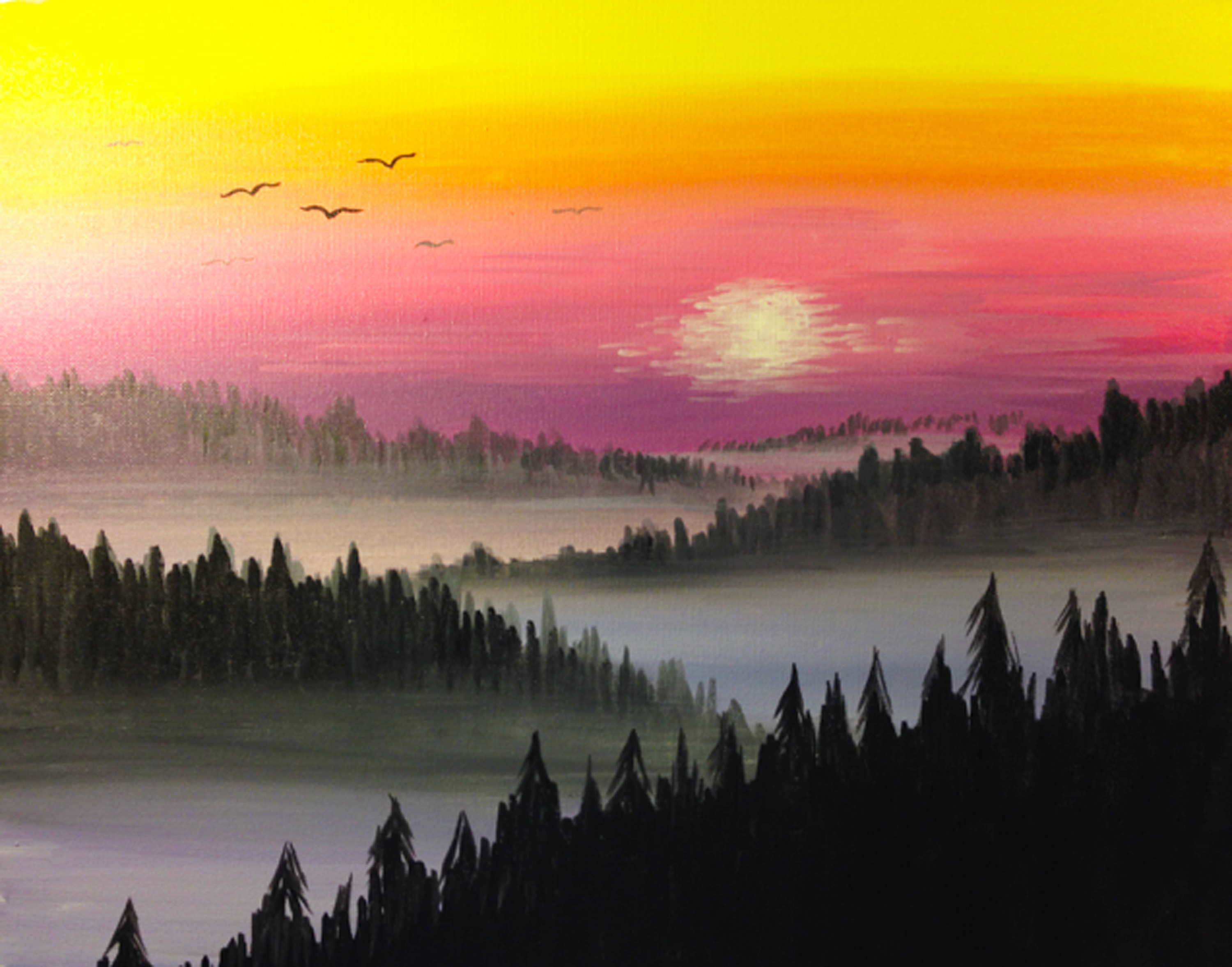 3000x2354 Hard Times Cafe (Alexandria) 01142018 Paint Nite Event - Mountain Sunrise Painting