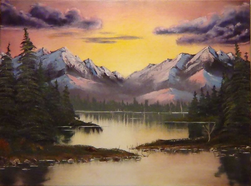 800x595 Mountain Stream Sunset - Mountain Sunset Painting
