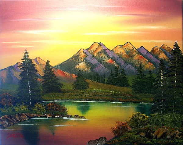 600x476 Mountain Sunset Glow Painting By Dina Sierra - Mountain Sunset Painting