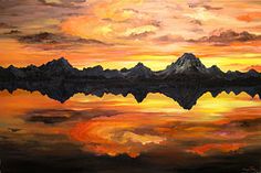 236x157 Mountain Sunset Painting - Mountain Sunset Painting