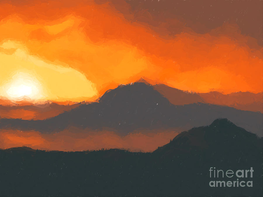 900x675 Mountain Sunset Painting By Pixel Chimp - Mountain Sunset Painting