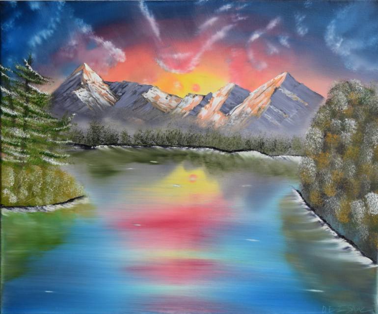 770x640 Saatchi Art Mountain Sunset Painting By David Isaac - Mountain Sunset Painting