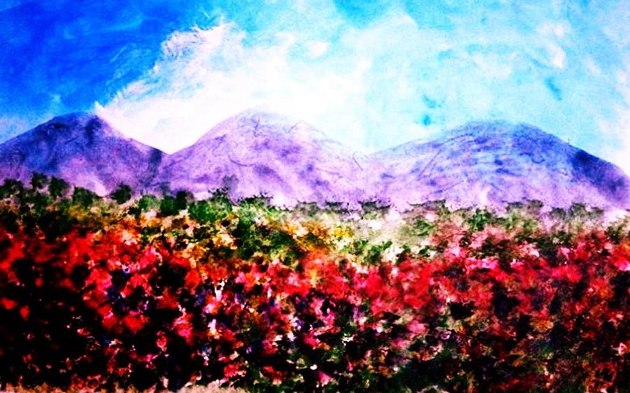 900x562 Mountain Valley Painting By Almira Gepte - Mountain Valley Painting