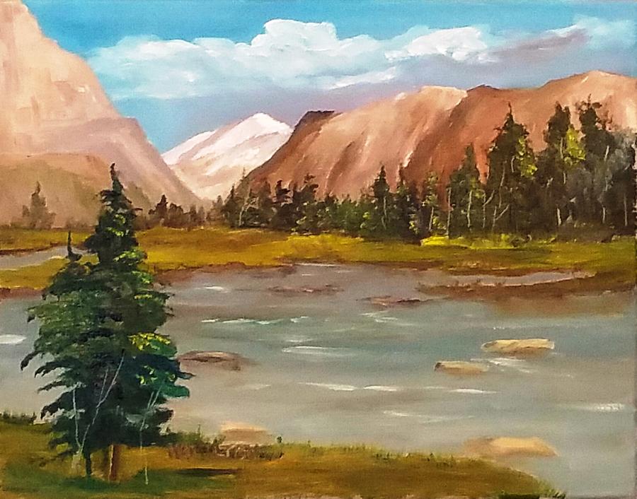 900x706 Mountain View Painting By Larry Hamilton - Mountain View Painting