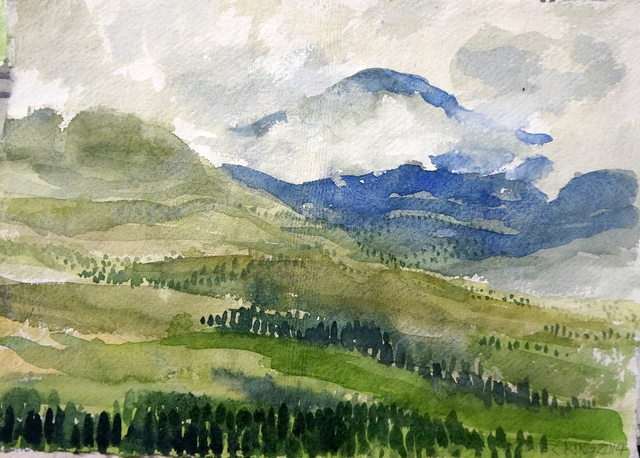 640x458 Walter King Artwork Mountain View Original Watercolor - Mountain View Painting