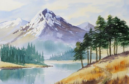 500x324 Mountain Trees' Taken From Painting Watercolour Trees The Easy Way - Mountain Watercolor Painting