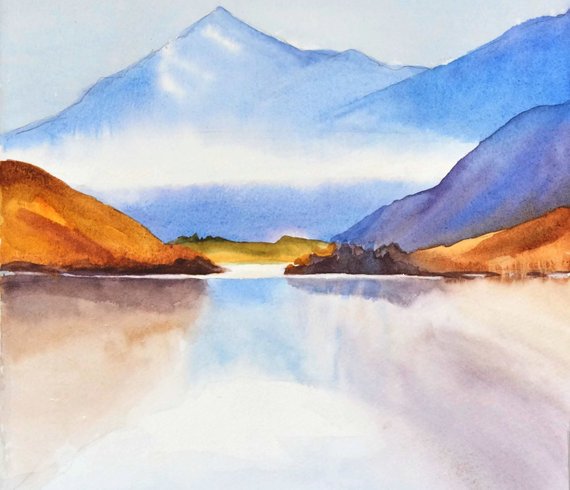 570x490 Mountain Watercolor Painting Landscape Mountain Print Living - Mountain Watercolor Painting