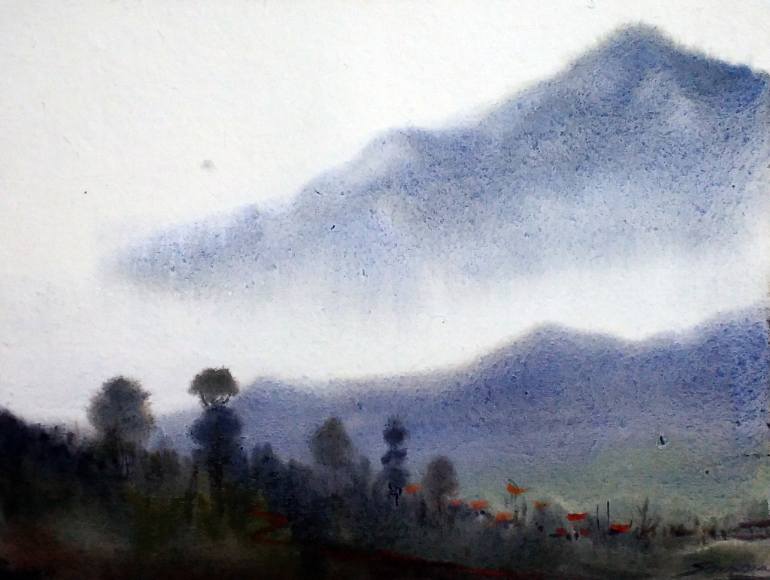 770x580 Saatchi Art Foggy Mountain - Mountain Watercolor Painting