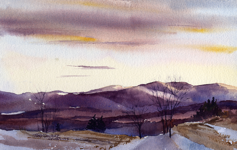 764x484 Taconic Mountains From Mt Anthony Watercolor Landscape - Mountain Watercolor Painting