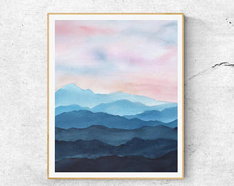 340x270 Watercolor Mountains Etsy - Mountain Watercolor Painting