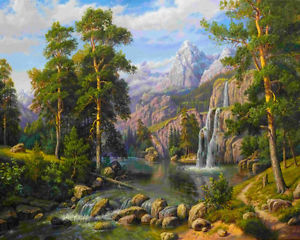 Waterfall Landscape Painting at PaintingValley.com | Explore collection ...