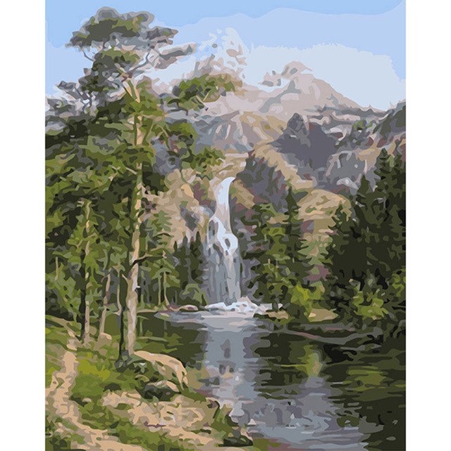 640x640 Frameless Mountain Waterfall Landscape Diy Painting By Numbers - Mountain Waterfall Painting