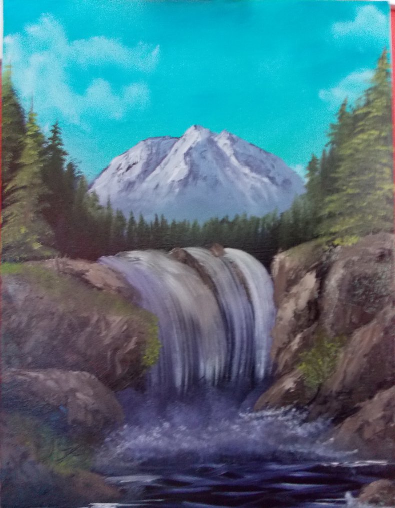 789x1013 Mountain, Waterfall Scene Oil Painting By Bambiepies - Mountain Waterfall Painting