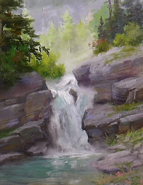 600x779 Paint Along With Johannes Vloothuis Misty Mountain Waterfall In Past - Mountain Waterfall Painting